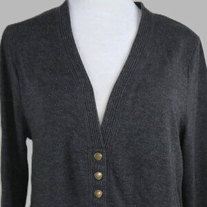 Zenana Women's Gray Long-Sleeve V-Neck Snap-Up Sweater Size XL (C2024)
